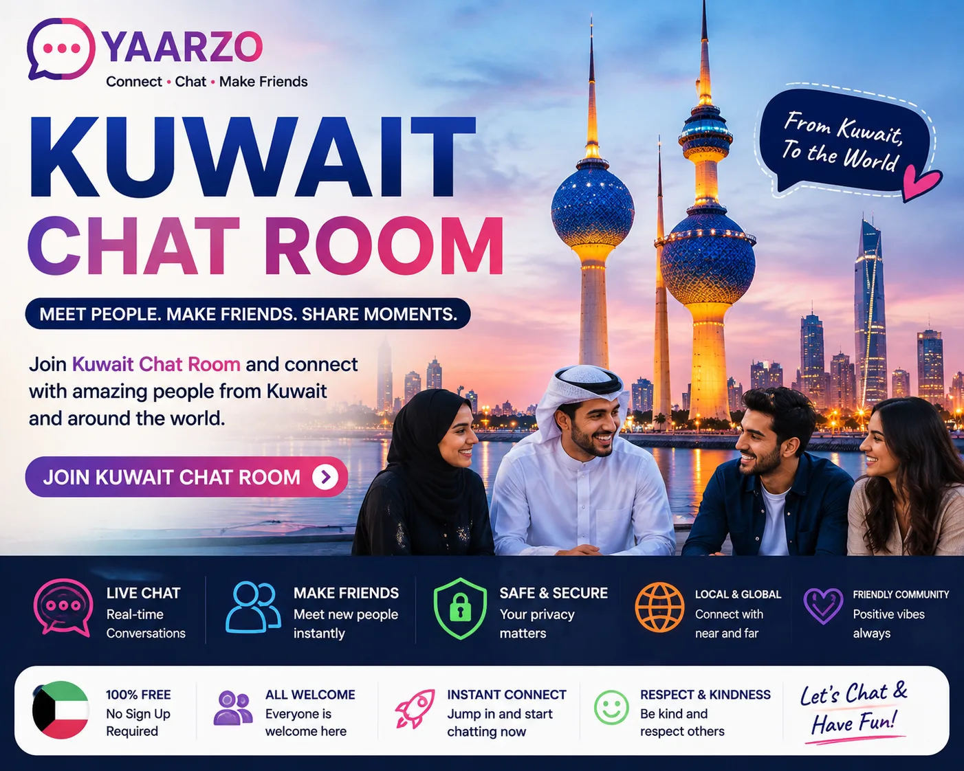 Kuwait chat room on Yaarzo for online conversations and making friends