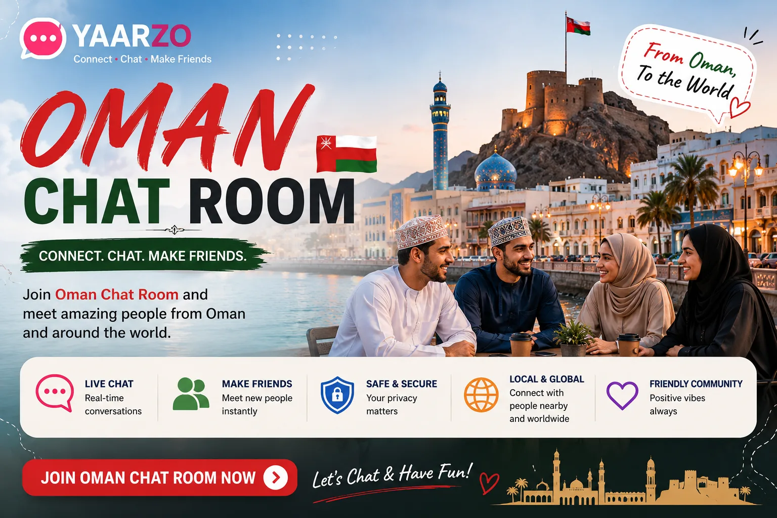 Oman Chat Room on Yaarzo with people connecting online, making friends and joining live conversations