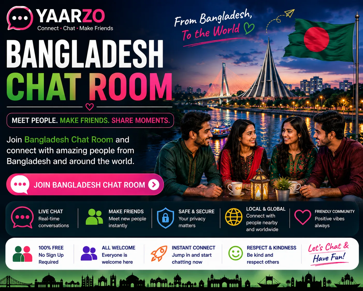 Bangladesh Chat Room on Yaarzo with Bangladeshi people connecting, chatting and making friends online