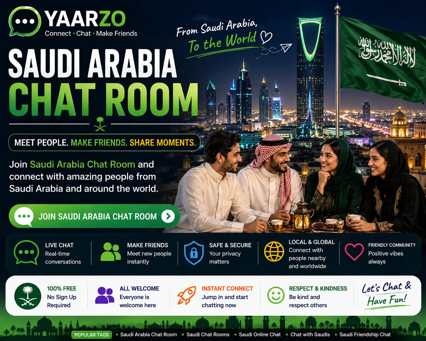 Saudi Arabia Chat Room on Yaarzo with people from Saudi Arabia connecting, chatting and making friends online